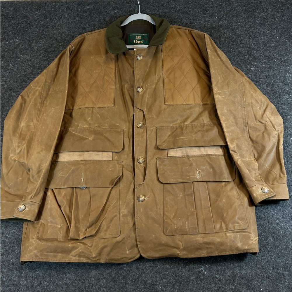 Orvis Waxed Field Coat Jacket Mens XL Brown Lined Shooting Hunting Outdoor
